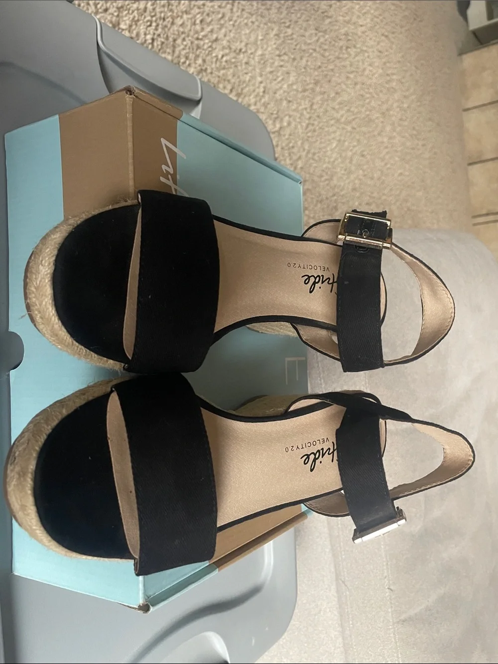 Life Stride Black Canvas Wedge Sandals with Ankle Strap